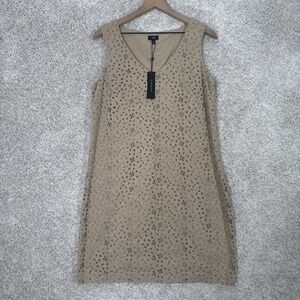 Talbots Dress Womens 12P Tan 100% Cotton Eyelet Sheath V Neck Knee Length Career